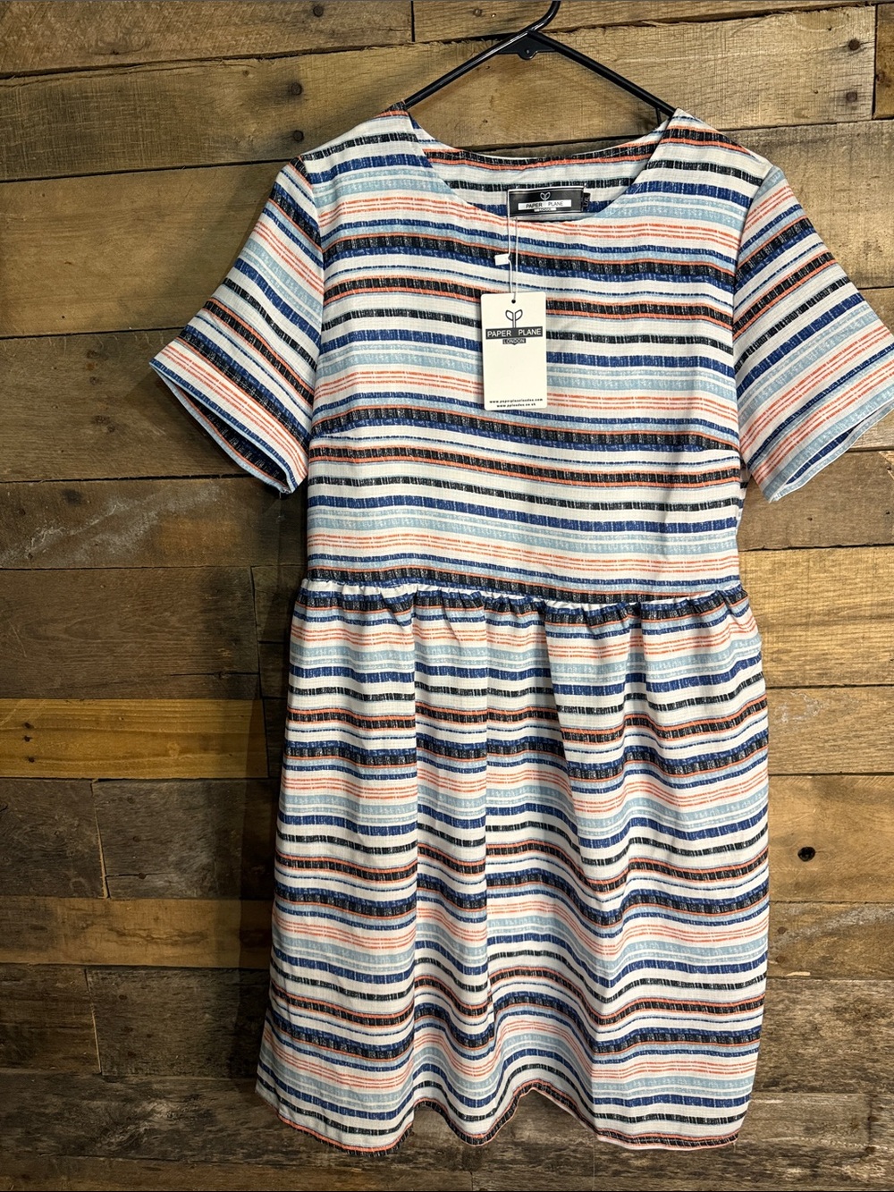 NWT Paper Plane London Multicolor Striped Babydoll Midi Dress Size L/XL